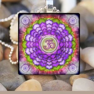 Purple Mandela Silver and Glass Tile Necklace